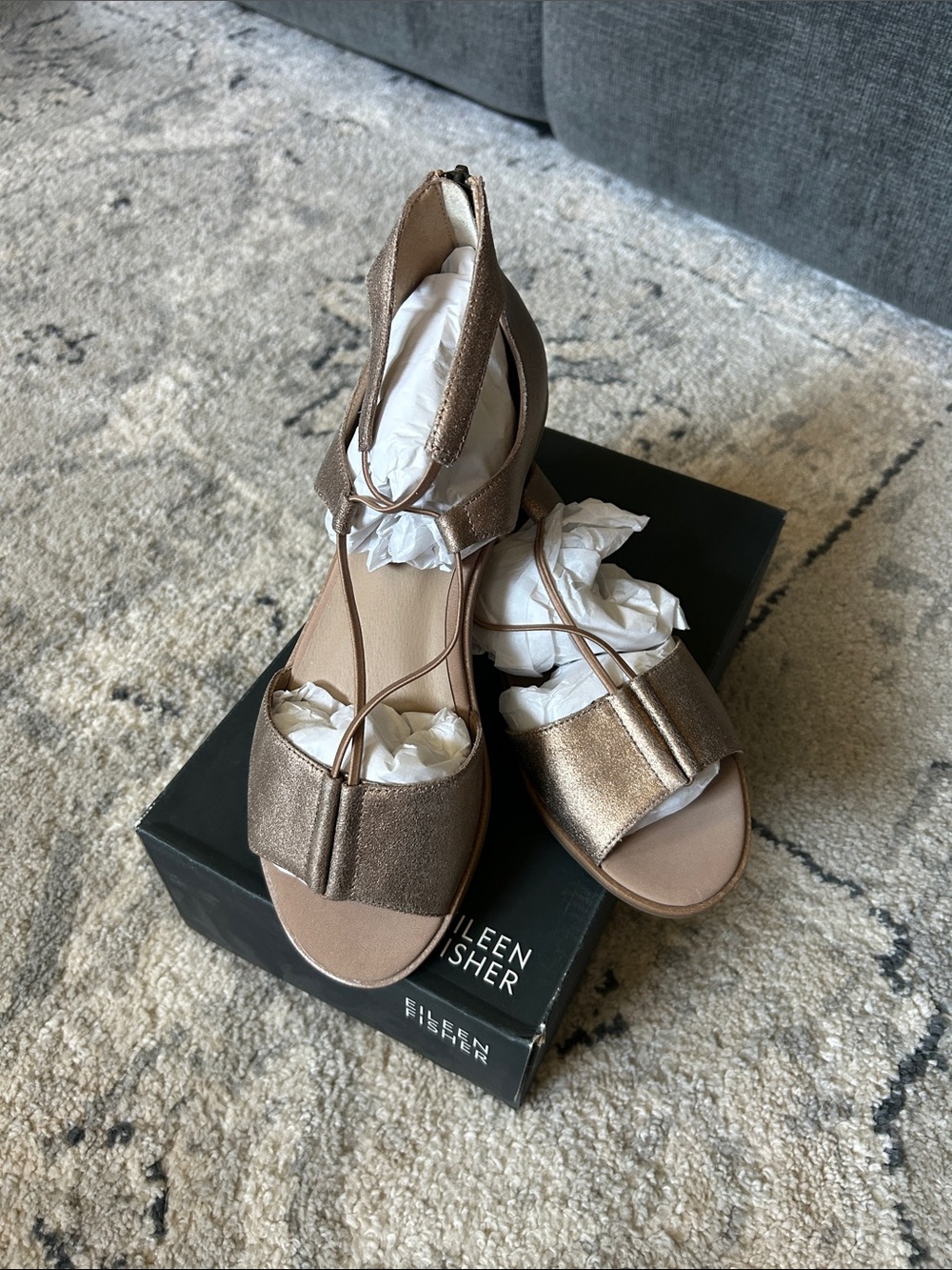 Eileen Fisher Bronze Metallic Strappy Sandals
